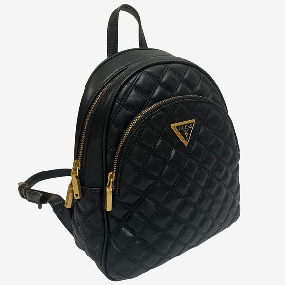 Guess Quilted Black Mini Backpack w/ Gold Chain Straps – Luxe Designer Look - Picture 9 of 12